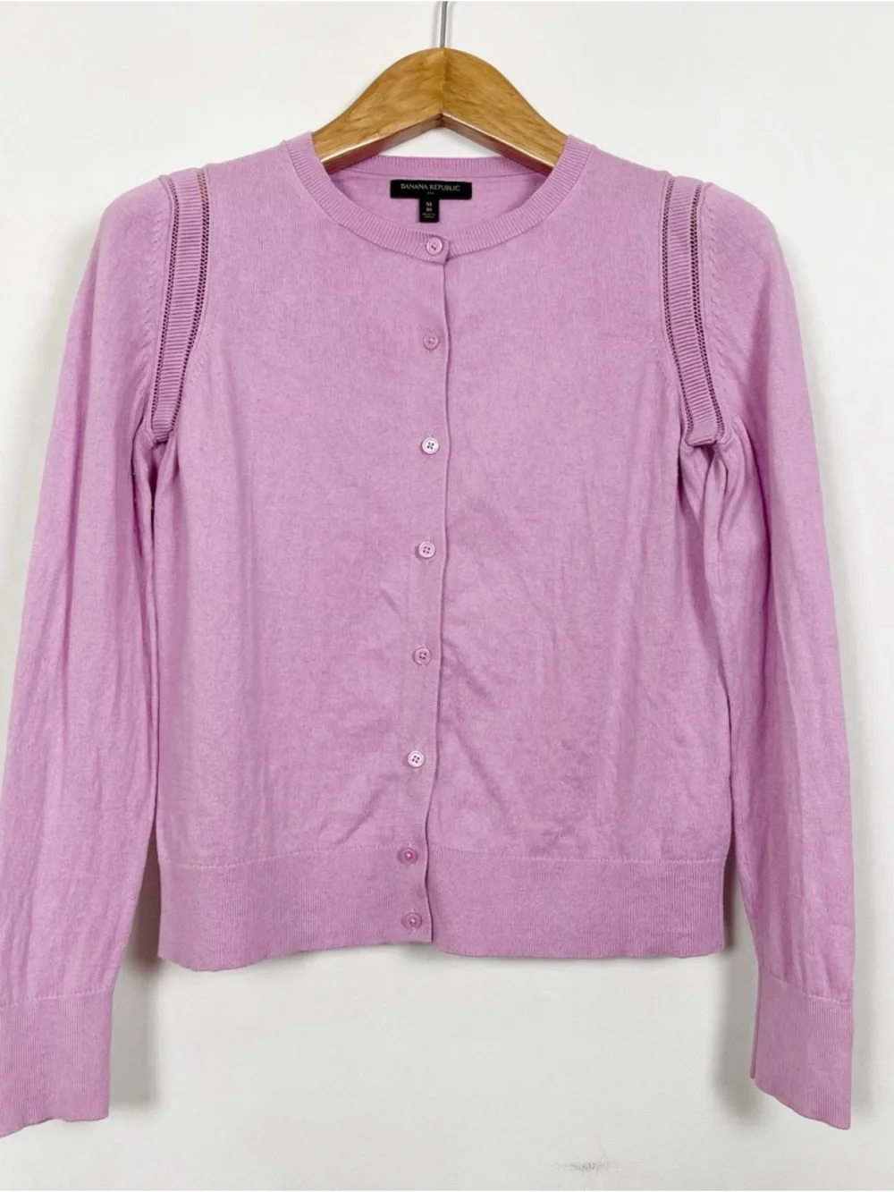 Banana Republic Pink Cotton Blend Crewneck Button-Front Cardigan Size Medium - Picture 1 of 8